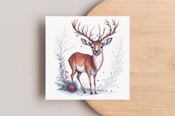 A Cute Deer Decorate with Christmas Wate Illustrations