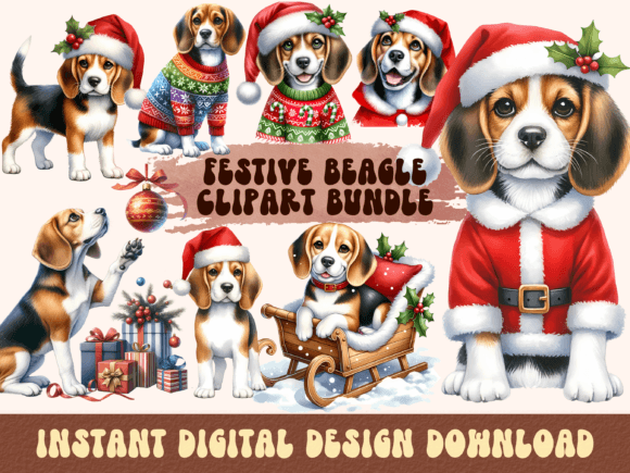 Christmas Beagle Clipart: Festive Illustrations for Crafters