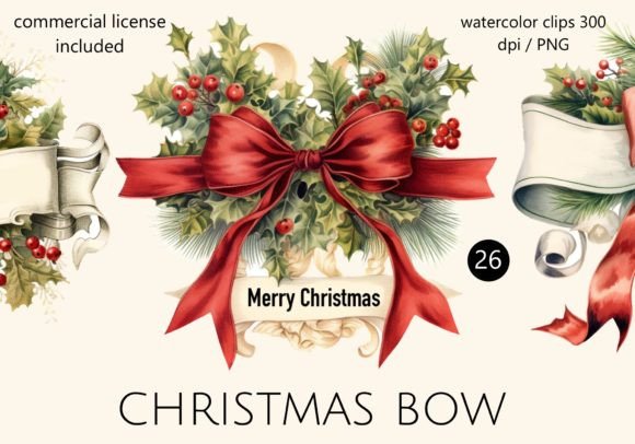 Christmas Bows, Accessories of Holiday Illustrations for Publishing