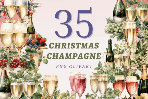 Christmas Champagne PNG Bundle for Illustrations