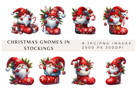 Christmas Gnomes in Stockings Illustrations for Modern Publishing