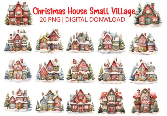 Christmas House Clipart Watercolor for Festive Illustrations