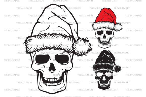 Christmas Human Skull with Santa Hat Illustrations