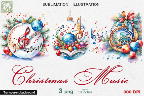 Christmas Music Watercolor PNG for Festive Illustrations