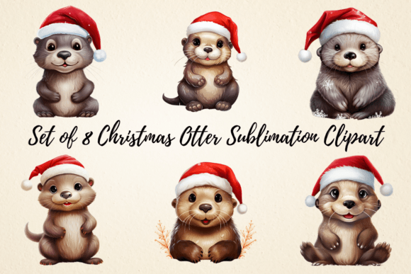Christmas Otter Sublimation Clipart for Brand Illustrations