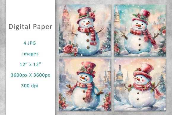 Christmas Snowman Digital Paper Review for Illustrations