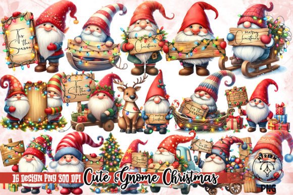 Cute Gnome Christmas Watercolor Clipart for Illustrations