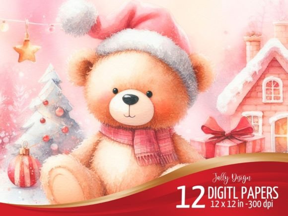 Cute Teddy Bear at Christmas Backgrounds for Illustrations