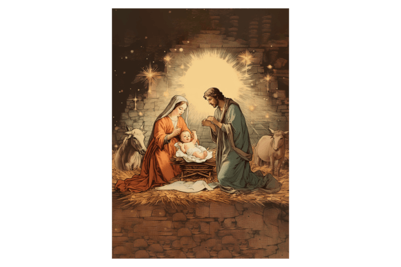 Holy Family Scene Christmas Card for Illustrations