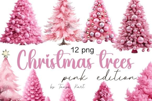 Pink Christmas Trees Clipart Bundle: Modern Illustrations for Bloggers