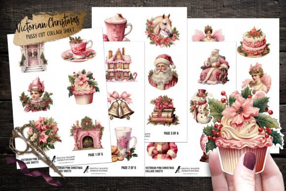 Pink Victorian Christmas Fussy Cuts for Illustrations