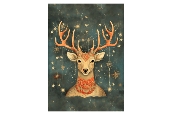 Reindeer Portrait Christmas Card for Modern Illustrations