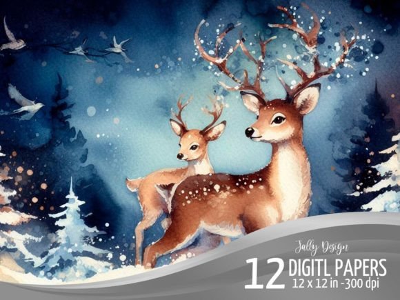 Reindeers at Christmas Blue Background Review