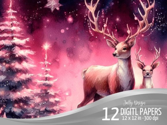 Reindeers at Christmas Pink Backgrounds: Festive Illustrations for Makers