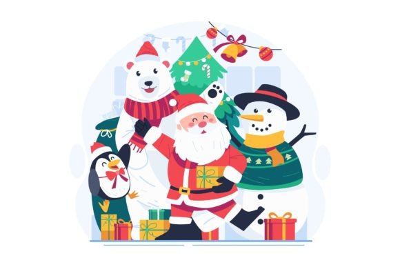 Santa and Friends Celebrating Christmas: Premium Illustrations for Publishing