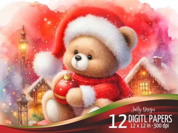 Teddy Bear at Christmas Red Backgrounds for Illustrations