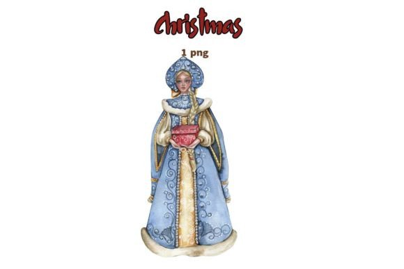 The Snow Maiden in a Christmas Blue Dres Illustrations