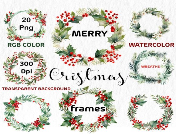 Watercolor Christmas Greenery Clipart for Brand Illustrations