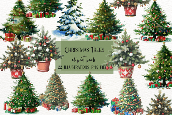 Watercolor Collection of Christmas Trees for Modern Illustrations
