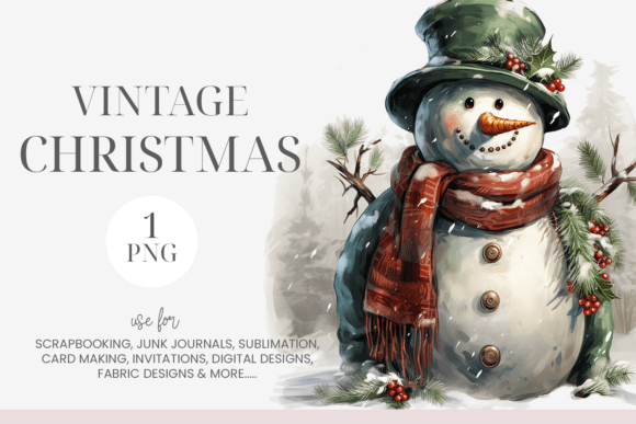 Watercolor Vintage Christmas Snowman PNG Review