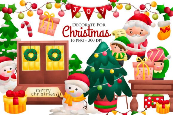 Watercolour Decorated Christmas Clipart for Illustrations